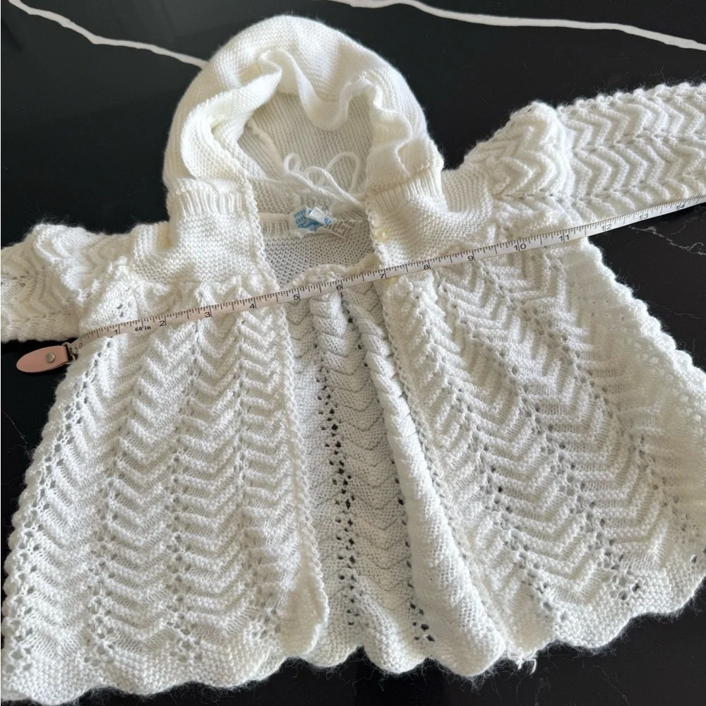 Vintage‎ White Knit Baby Cardigan with Hood